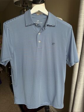 Southern Tide Light Blue and White Striped Polo men’s small